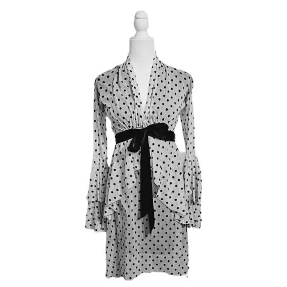 petit pois by Viviana G long sleeves black & white polka dot mini dress size S - Picture 1 of 10